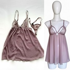 ✨VICTORIA’S SECRET Lace Mesh Sheer Teddy Chemise Top & Panty Lilac Mauve Small ✨VICTORIA’S SECRET Lace Mesh Sheer Teddy Chemise Top & Panty Lilac Mauve Small - Image 1