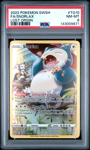 2022 POKEMON SWORD & SHIELD LOST ORIGIN #TG10 FULL ART/SNORLAX PSA 8