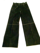 Vtg 70s Bagatelle Brown Suede Leather Flare Leg Bell Bottom Wide Leg Pants S EUC