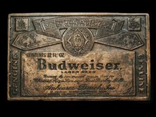 MJ03135 VINTAGE 1970s  GENUINE BUDWEISER LAGER BEER  BELT BUCKLE