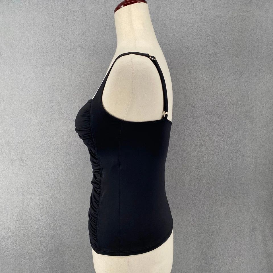 La Blanca Swim Tankini Top Womens 6 Black Adjustable Straps Ruched Front - Image 4 of 4