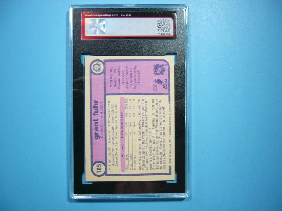 Tarjeta de hockey 1982/83 O-PEE-CHEE NHL #105 Grant Fuhr Rookie RC KSA 9 MT nítida + OPC Foto 2 de 4