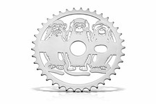 LOWRIDER Laser Cut 3 Wise Monkeys Chrome 36T Chainring See Hear Speak No Evil.