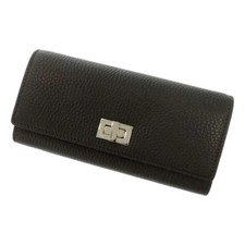 Fendi Peekaboo Turn Lock Black Leather Continental Wallet Gold New