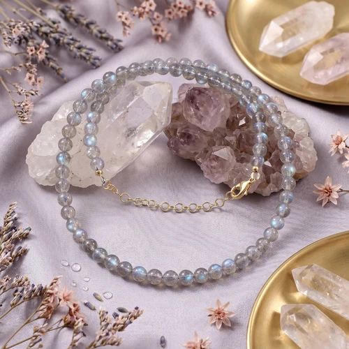 Natural Flashy Labradorite 4-6MM Smooth Round Gemstone Beads Unisex Necklace 18" image 3