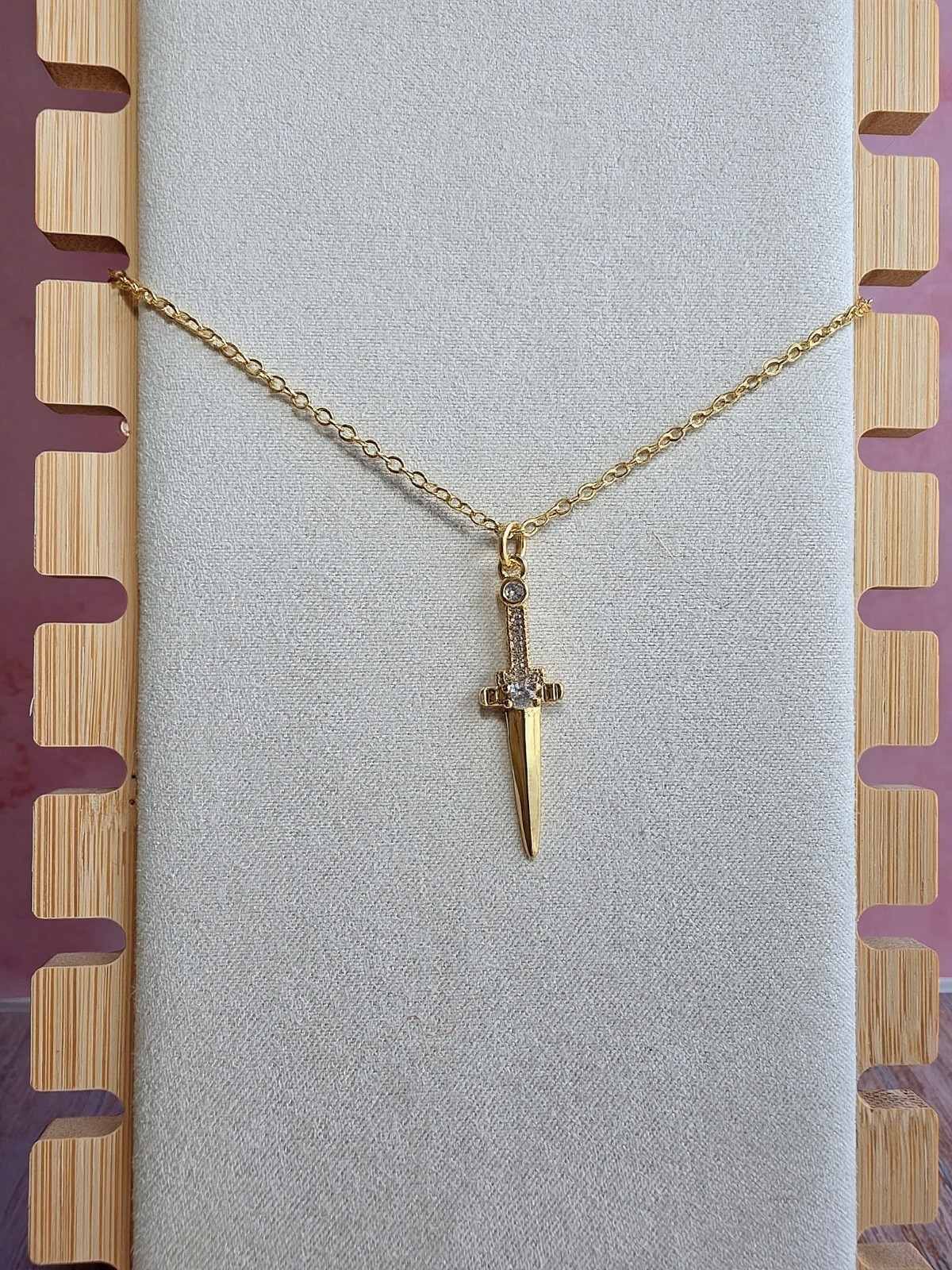 Gold Sword Pendant Necklace 14k Dagger Knife Medieval Copper Jewelry