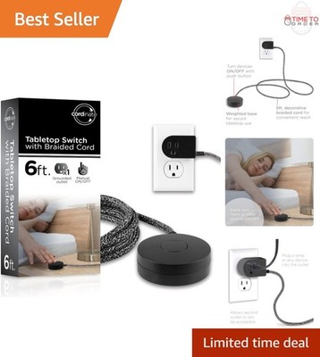 Extension Cord with Switch 6Ft Braided Power Outlet, Wall Mount or Tabletop