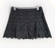 Love Shack Fancy Black 100 Cotton Embroidered Eyelet Lined Mini Skirt Sz S