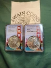 1986 (S) American Silver Eagle  & 87(S) NGC MS69 Bay Bridge Core  E173-74