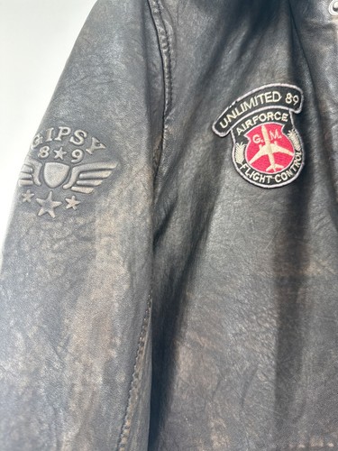 Gipsy Mens Leather Aviator Jacket Sherpa Collar Patches mens large - Picture 10 of 11