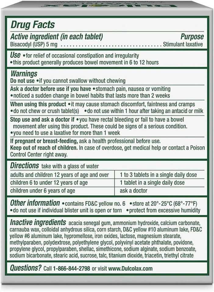 Dulcolax 5mg Bisacodyl Tablets x20 Constipation Relief Laxative Pills