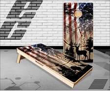 Deer Buck Turkey Hunting Flag Wood Cornhole Boards Bean Bag Toss Game