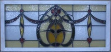 PRETTY FLORAL OLD ENGLISH LEADED STAINED GLASS WINDOW TRANSOM 42 1/2" x 20"