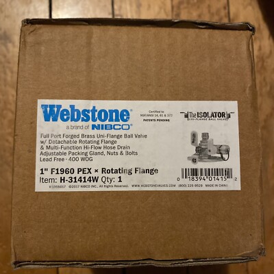 Webstone H-31414W 1  F1960 Pex x Rotating Flange, Isolator Brass IPS Ball Valve
