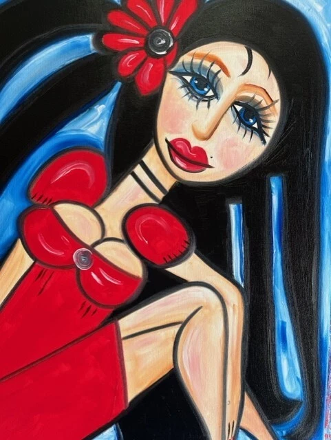 Pinturas al óleo originales abstractas arte lienzo mediano figura popular forastero Ericksen Foto 2 de 4