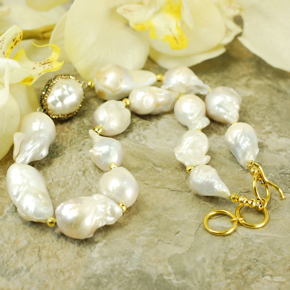 White Freshwater Nuggets Necklace w/ Gold tone Toggle Clasp 18.5" - Image 4 of 4