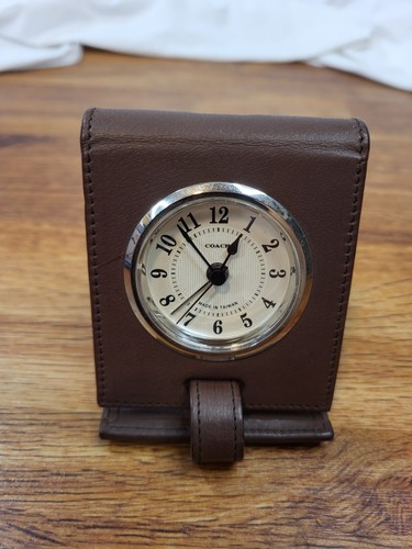 Coach Made In England Brown Leather Travel Clock