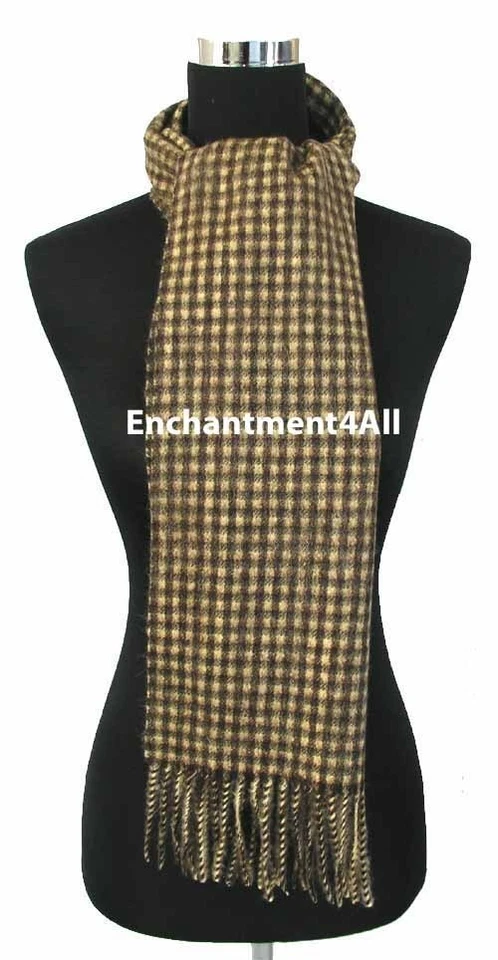 SILENCIADOR BUFANDA A CUADROS CUELLO HOMBRE 100% 2 CAPAS CACHEMIR PURO 70"x11", chocolate/camello Foto 4 de 4