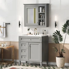 30'' Bathroom Vanity with Sink and Mirror Cabinet Bathroom Storage Cabinet