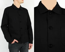 60s Style French Black Cotton Twill Canvas Chore Worker Jacket - All Sizes