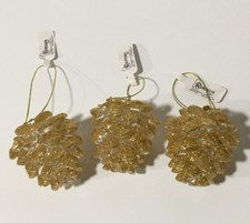 NEW ROMAN INC 3" GOLD TIPPED ACRYLIC PINECONE ORNAMENTS X 3 SHIPS FREE
