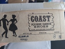 Vintage 8N black square dancing shoes, round toe, brass buckle by Coast. in box