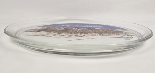 Round 13" glass platter with brown “Budweiser Clydesdale” text and horse-themed artwork depicting Clydesdale horses in battle.