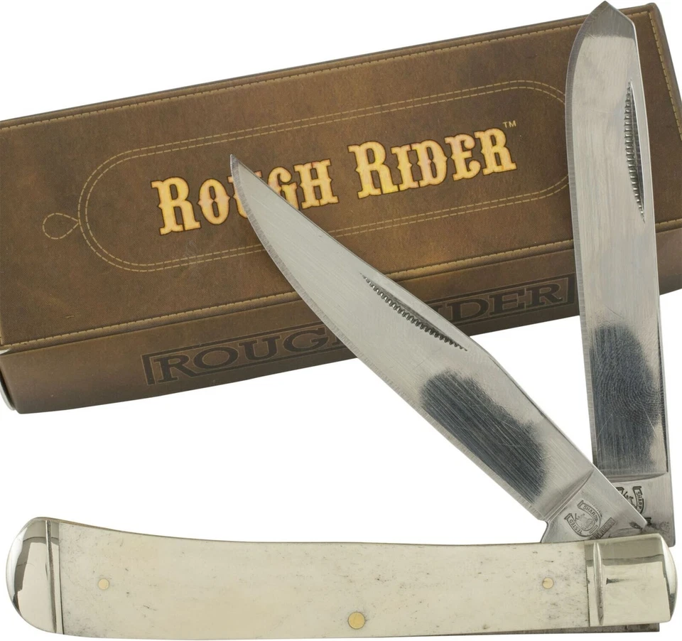 Navaja de Bolsillo Plegable Rough Rider Smooth White Bone Trapper - NUEVA Foto 2 de 2