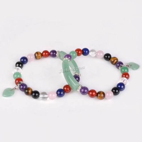 Semi-precious gemstone beads Heart Charm stretch bracelet 7" - Picture 67 of 168