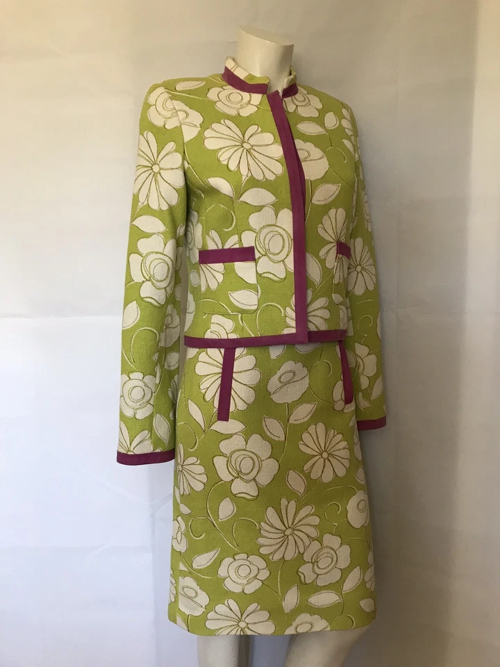 Chaqueta de Vestido Douglas Hannant 2 Piezas Verde Algodón Malva Gamuza Borde Forro de Seda Talla 4 Foto 4 de 4