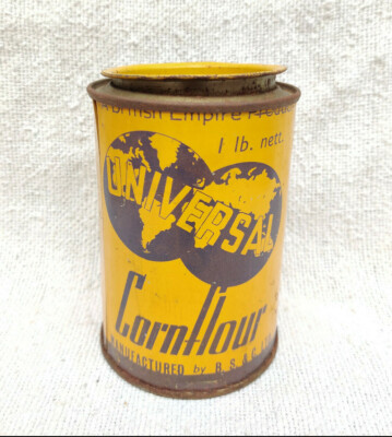 1940s Vintage Selten BS C Ltd Universal Mais Flour Werbe Dose Box Rund TB501