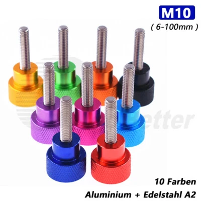 Rändelschraube M10 hohe Form Stellschraube Griffschraube Al + Edelstahl 6-100mm - Bild 1 von 4