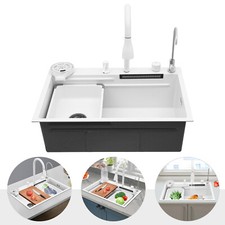 26.7" Flying Rain Stainless Steel Waterfall Kitchen Sink with Faucet Single Bowl