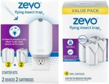 Zevo Flying Insect Trap, Fly Trap, Fruit Fly Trap 2 Plug-in Bases 6 Refill