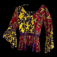 Dupsies Red Yellow Purple African Print Peplum Top