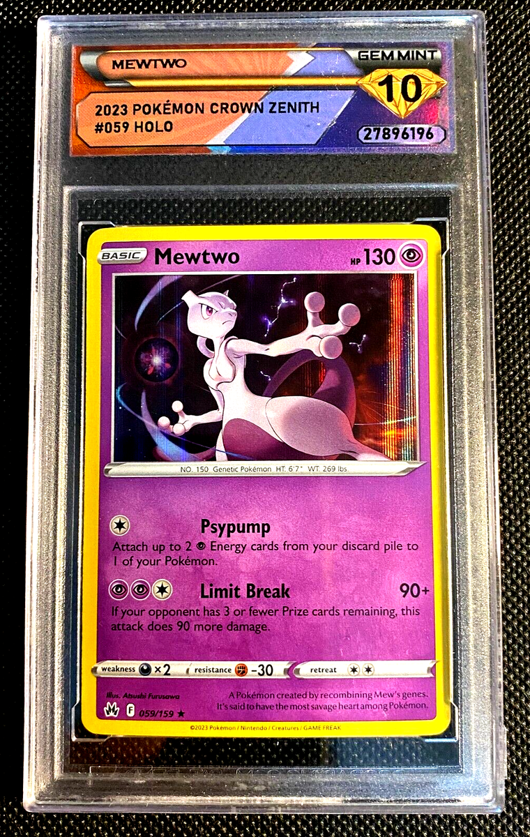 POKEMON DSG 10 GEM MINT MEWTWO HOLO 059/159 CROWN ZENITH