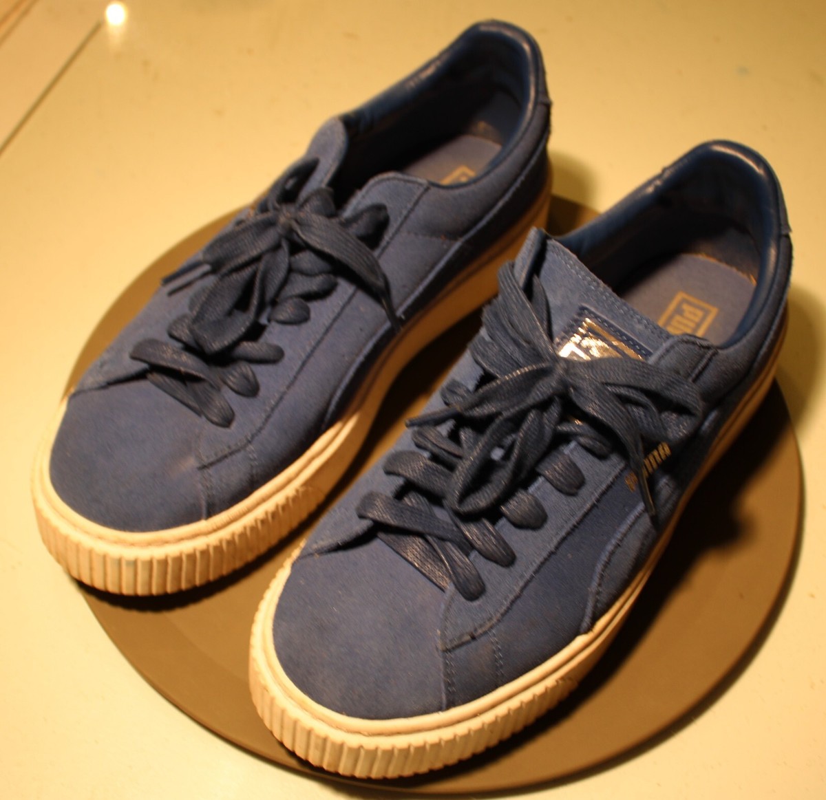 Puma Blue Suede Platform Women Women's Casual Sneakers Shoes