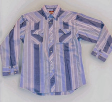 Wrangler Western Shirt - Blue Gray Stripes Size Large 16-16 1/2 Vintage