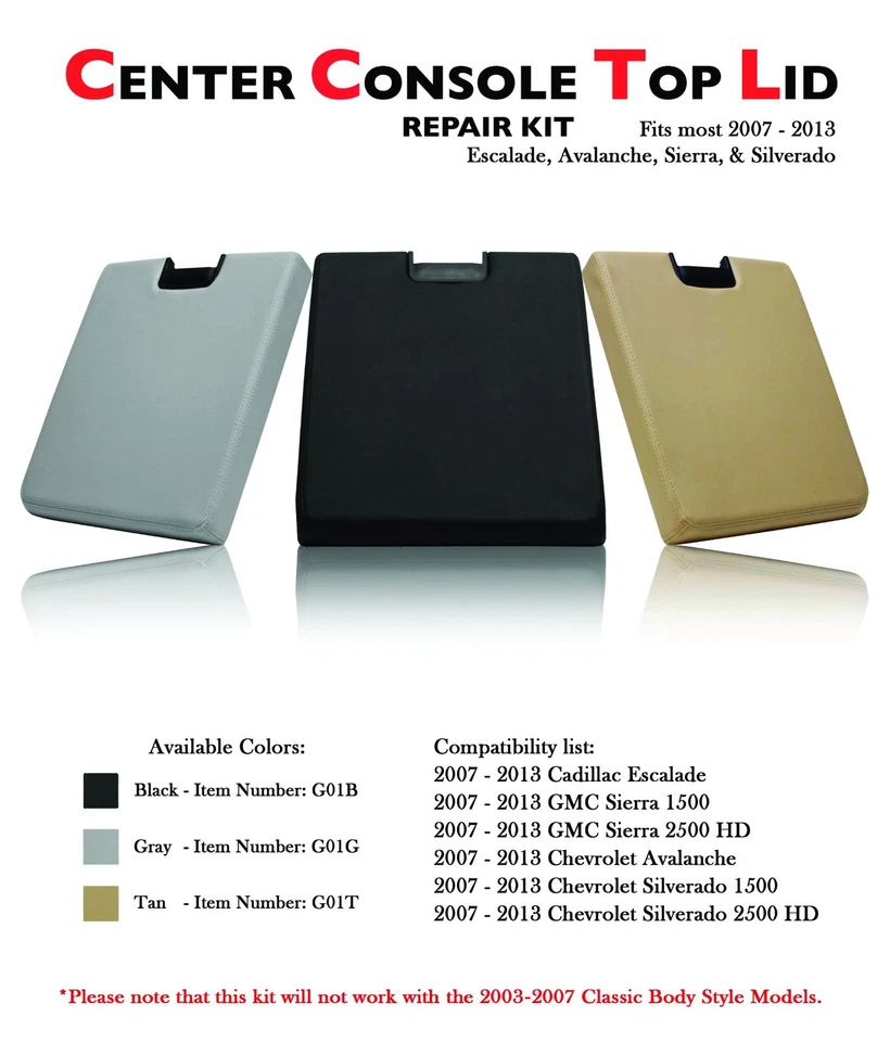 New Black W/ Red Stich Center Console Lid For 2007-2013 Chevrolet Silverado - Image 4 of 4