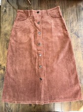 vintage La Rose brown corduroy skirt- Button Front-slit-(SO21)