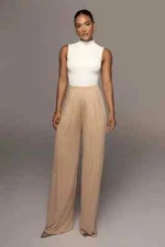 NWOT $73 JLUXLABEL JLUXBASIX TAN DEVYN WIDE LEG PANTS SOLD OUT, S