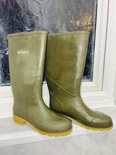 Ladies Khaki Green PVC Dunlop Long Wellington Boots Yellow Sole Wellies Size 3