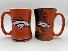 2 Denver Broncos Coffee Mug Boelter Brands NFL Football Mug Cup 14oz Blue Orange