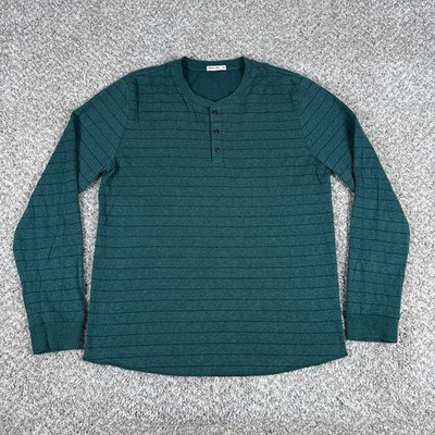 Marine Layer Shirt Mens M/L Green Henley Long Sleeve Pullover Double Knit Soft