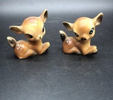 Vtg. Hard Plastic Deer Fawn Big Blue Eyes Christmas Set Of 2 Figures Hong Kong