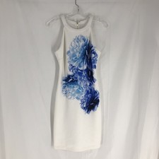 GUESS Women’s White/Blue Floral Print Halter Sheath Dress Sleeveless Size 8