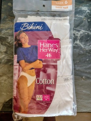 Hanes Her Way Cotton Bikini Panties White 3 Pack Size 6  NOS 1995 Vintage