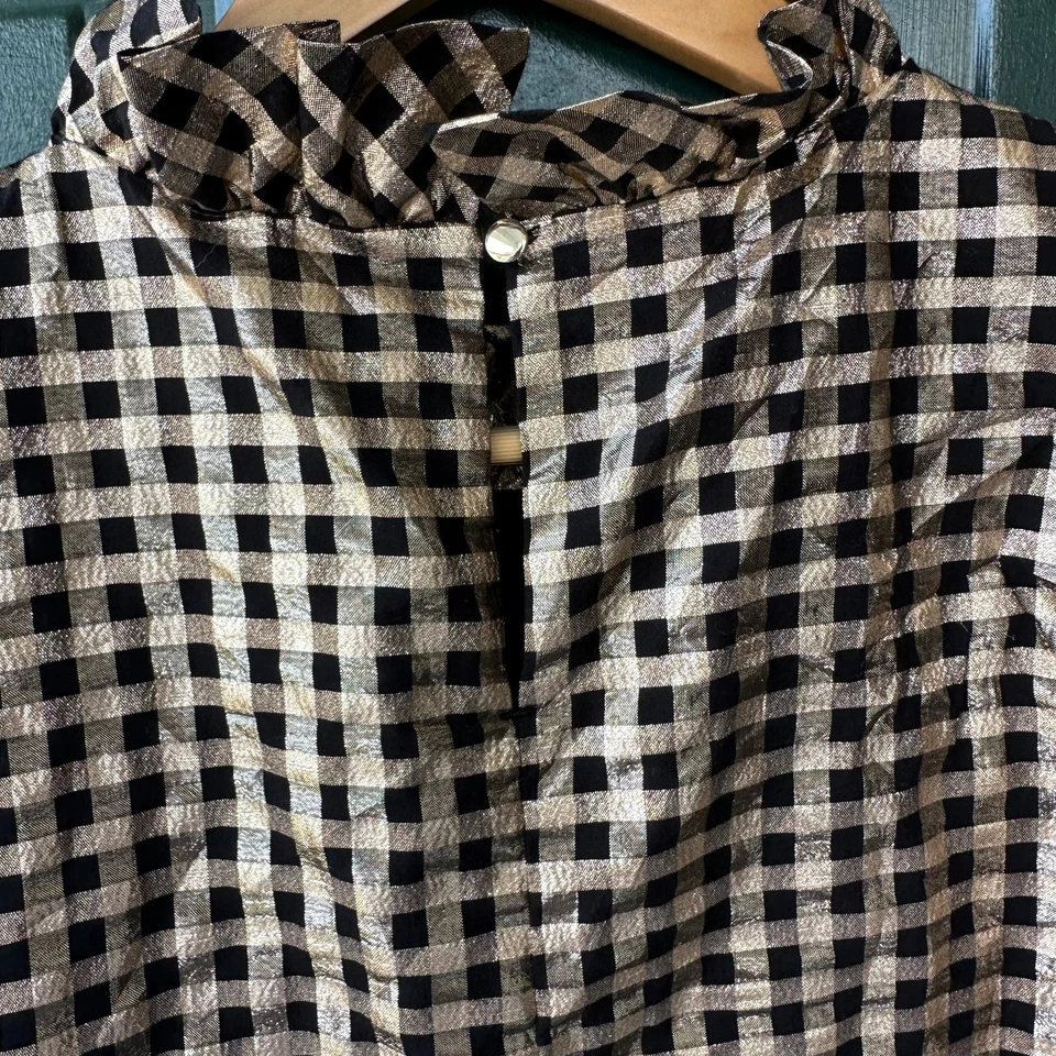J.Crew Gold Gingham Metallic Halter Top M Black Sleeveless Holiday Party Blouse - image 4 of 4