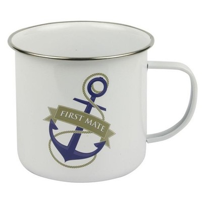 Emaille Becher Maritim Dose Segeln Geschenk Vintage Anchor First Mate Nauticalia 530ml