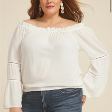 Maurices Womens Size Large Swiss Dot Off the Shoulder Blouse in Ivory 45 2570